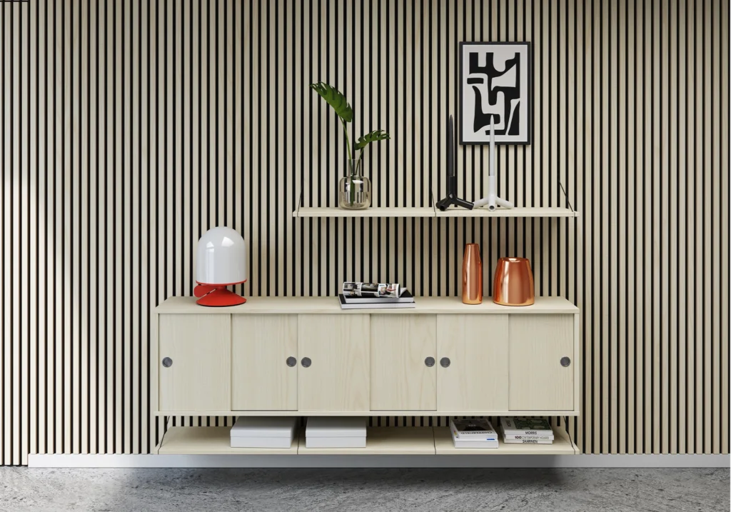 Brace Cabinet and shelves Diamond Ash in hallway