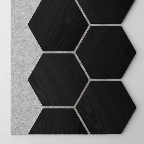 Ribbon-Hexagon Black Diamond Ash joint panel with grey acoustic felt