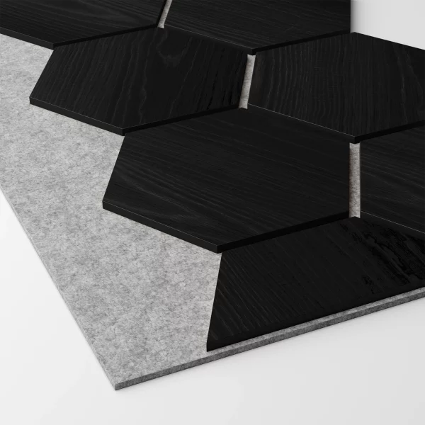 Ribbon-Hexagon Black Diamond Ash joint panel with grey acoustic felt