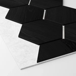 Ribbon-Hexagon Black Diamond Ash joint panel with white acoustic felt