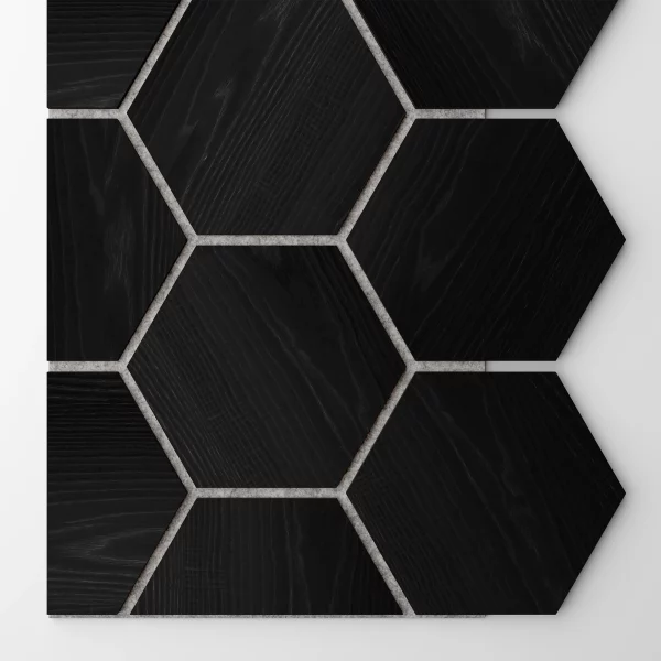 Ribbon-Hexagon Black Diamond Ash start panel with white acoustic felt