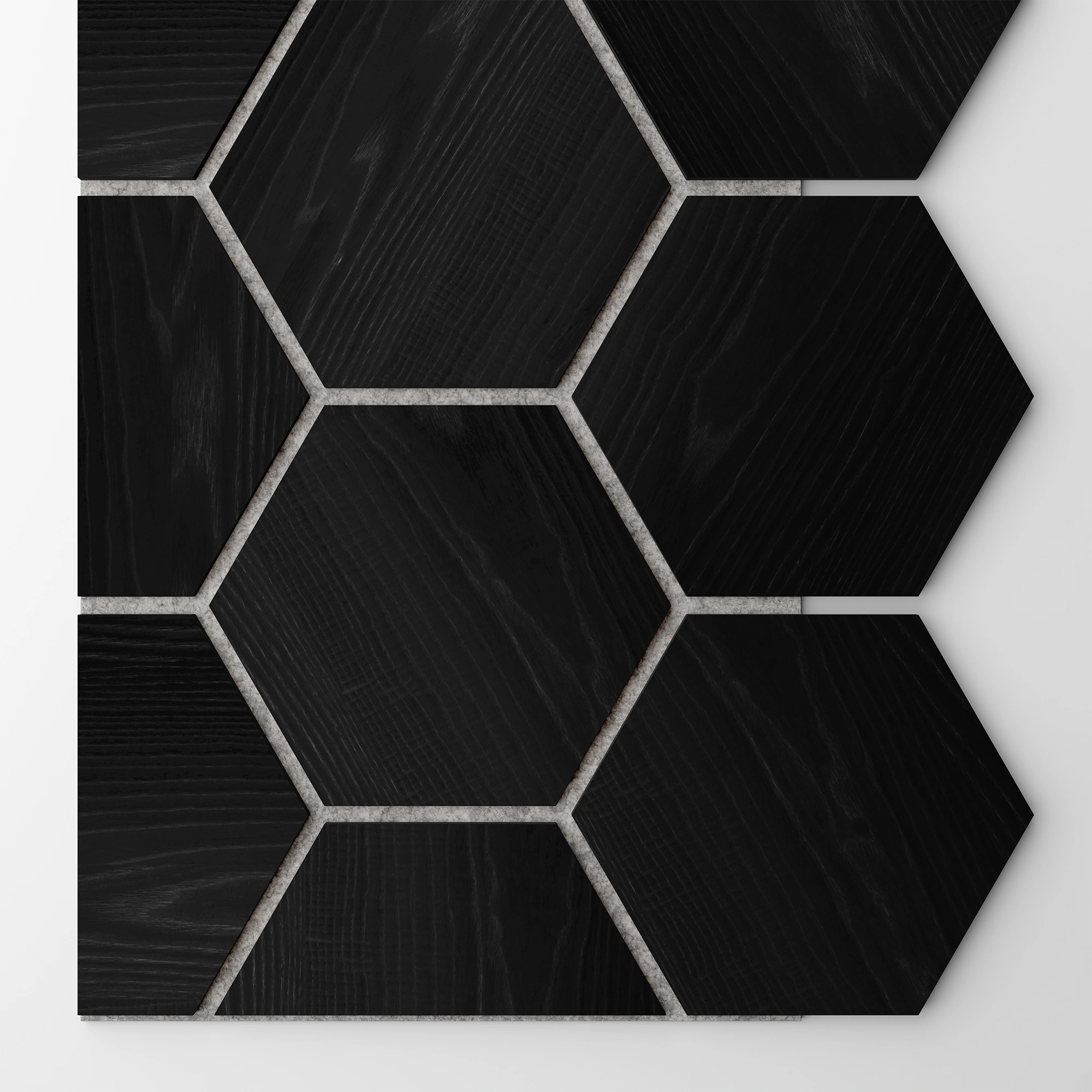 Ribbon-Hexagon Black Diamond Ash start panel with white acoustic felt