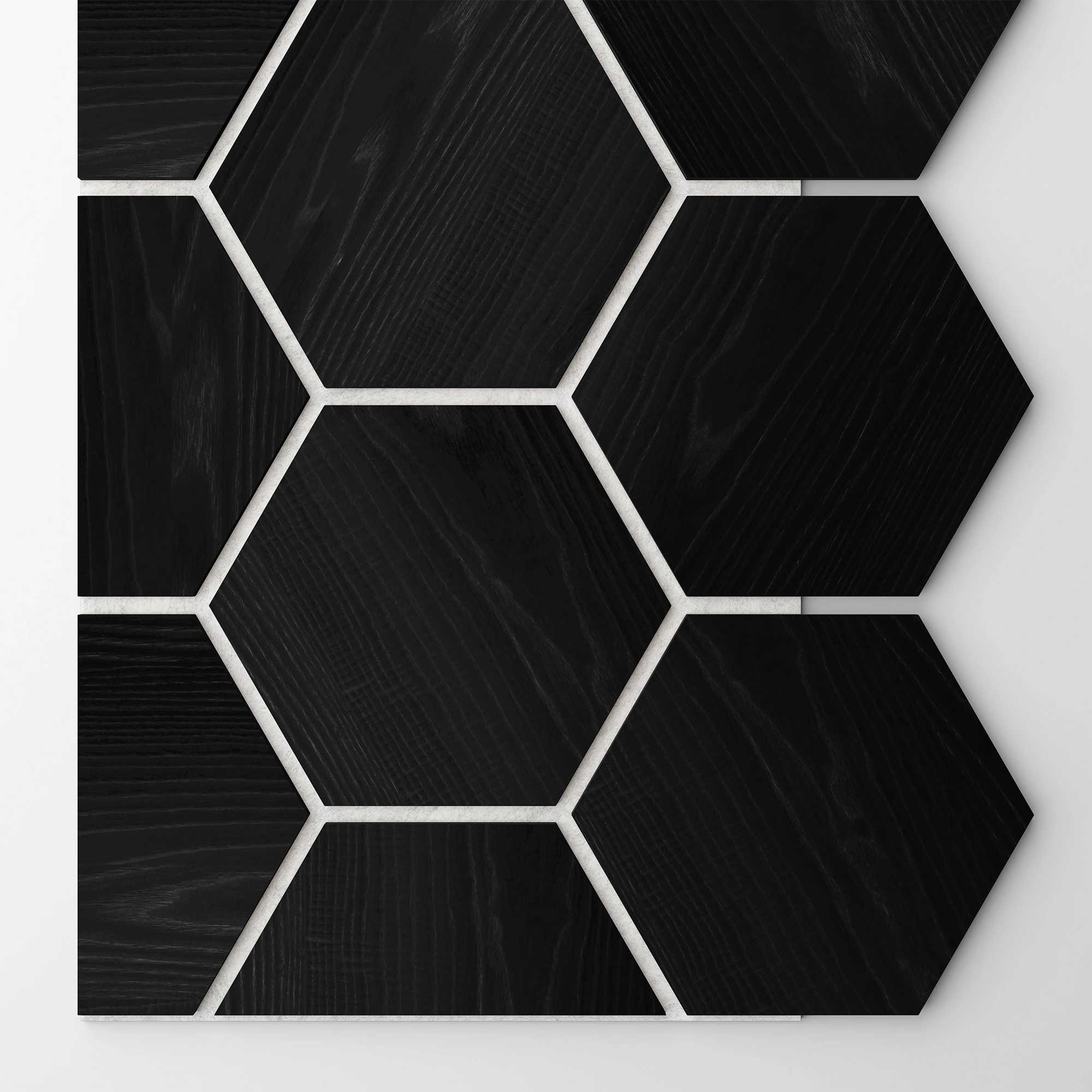 Ribbon-Hexagon Black Diamond Ash start panel with white acoustic felt