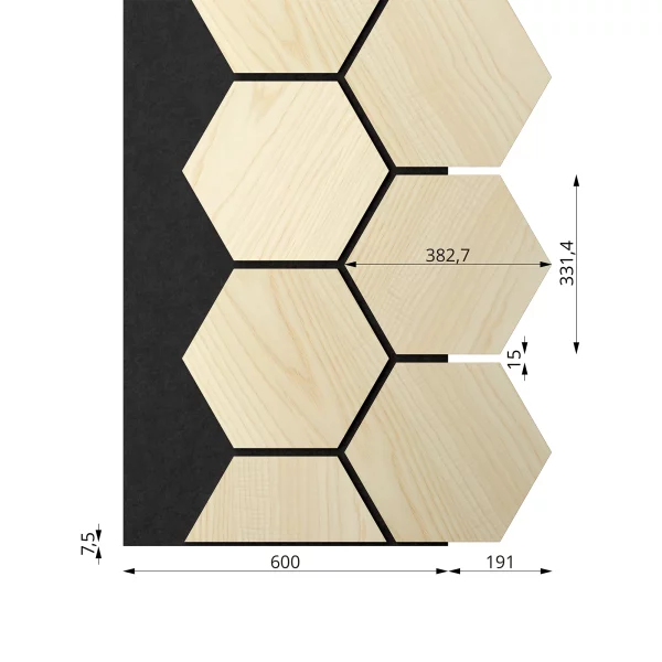 Ribbon-Hexagon Diamond Ash joint panel with dimensions