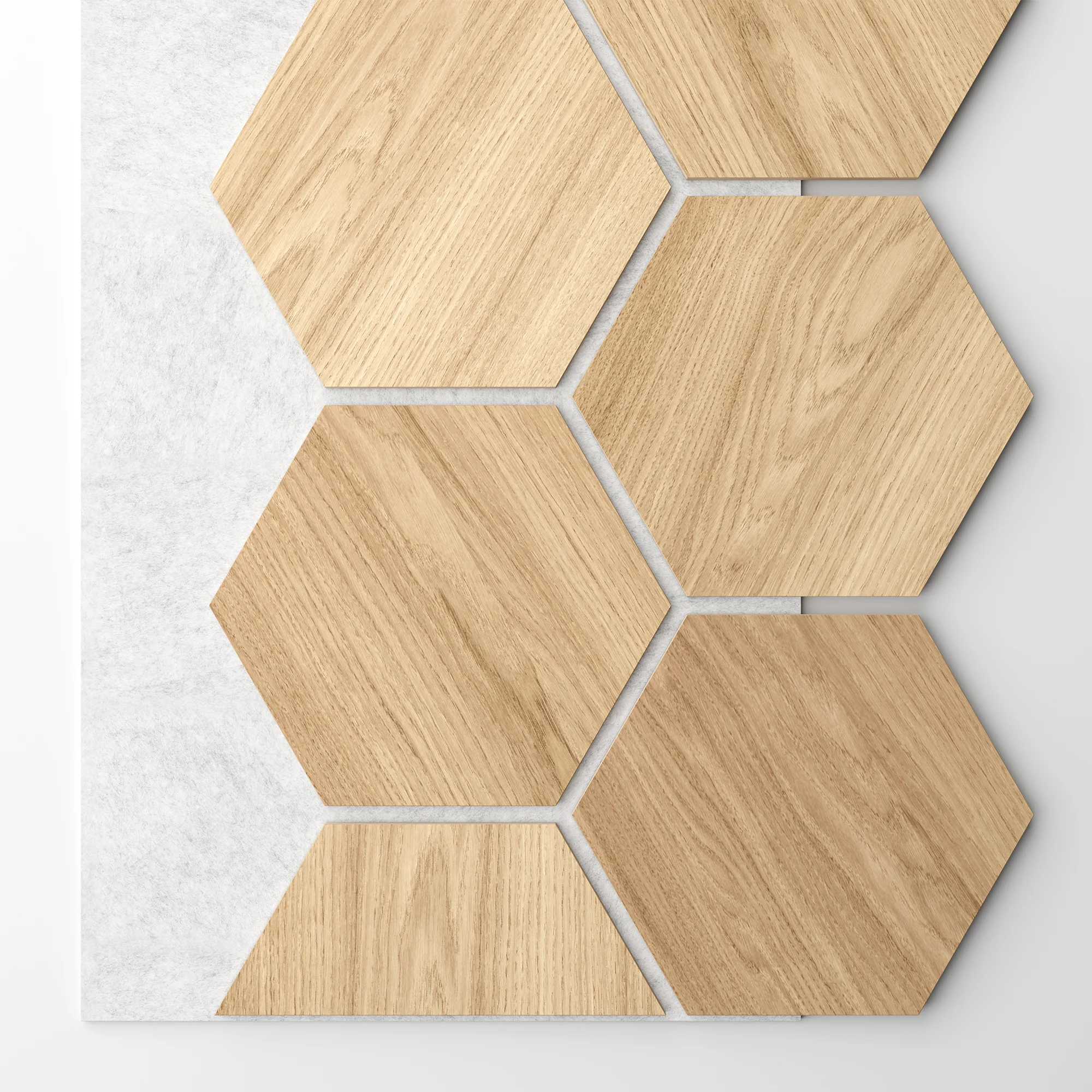 Ribbon-Hexagon Diamond Oak joint panel with white acoustic felt