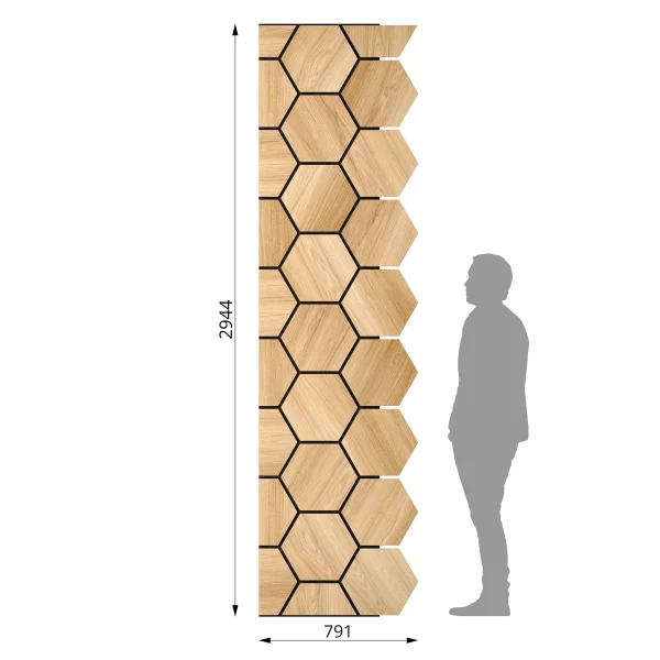 Ribbon-Hexagon Diamond Oak start panel with dimensions