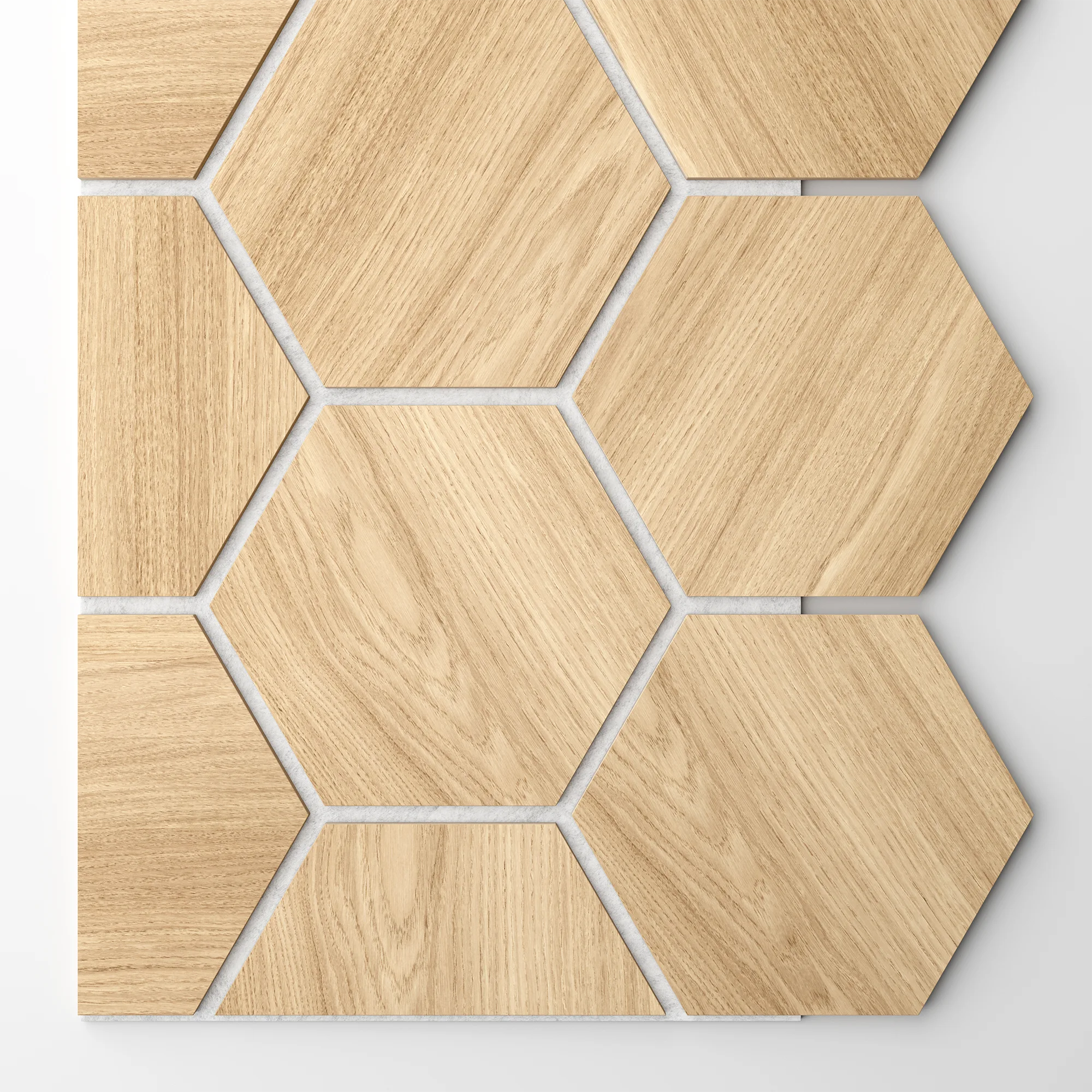 Ribbon-Hexagon Diamond Oak start panel with white acoustic felt