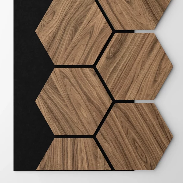 Ribbon-Hexagon Diamond Walnut joint panel with black acoustic felt