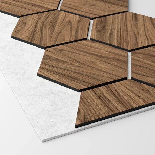 Ribbon-Hexagon Diamond Walnut joint panel with white acoustic felt