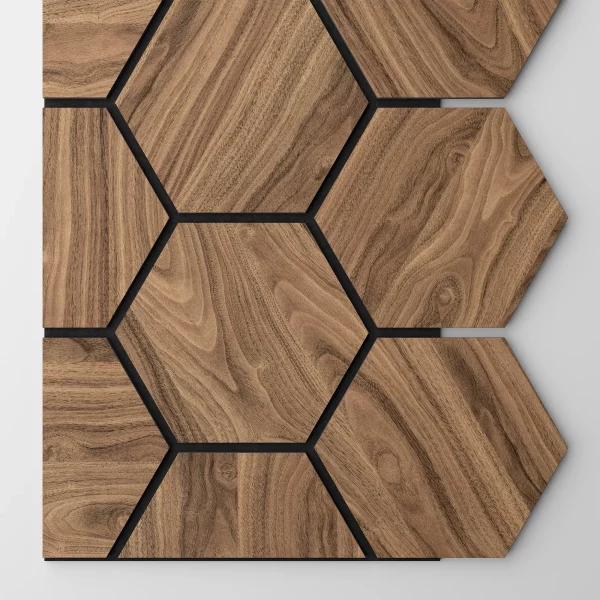 Ribbon-Hexagon Diamond Walnut start panel with black acoustic felt