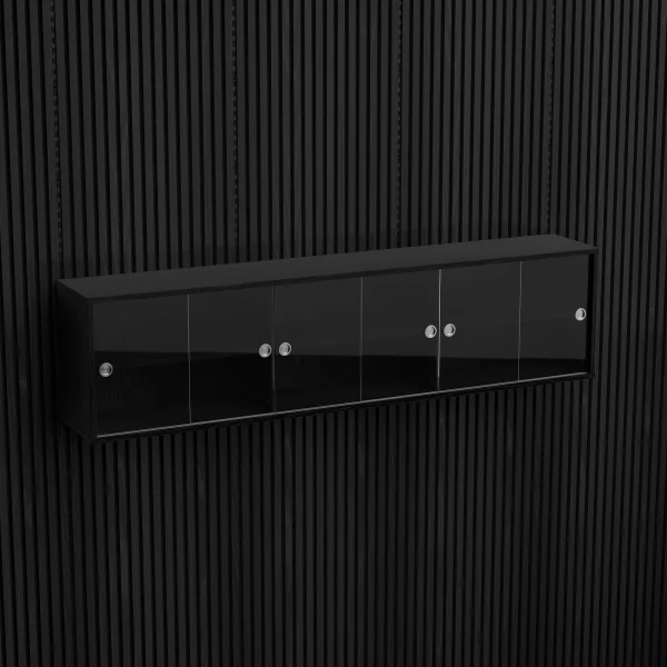 Brace wall cabinet Black Diamond Ash 1800 mm six sliding glass doors with Black Diamond Ash acoustic panels