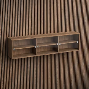 Brace wall cabinet Diamond Walnut 1800 mm six sliding glass doors with Diamond Walnut acoustic panels