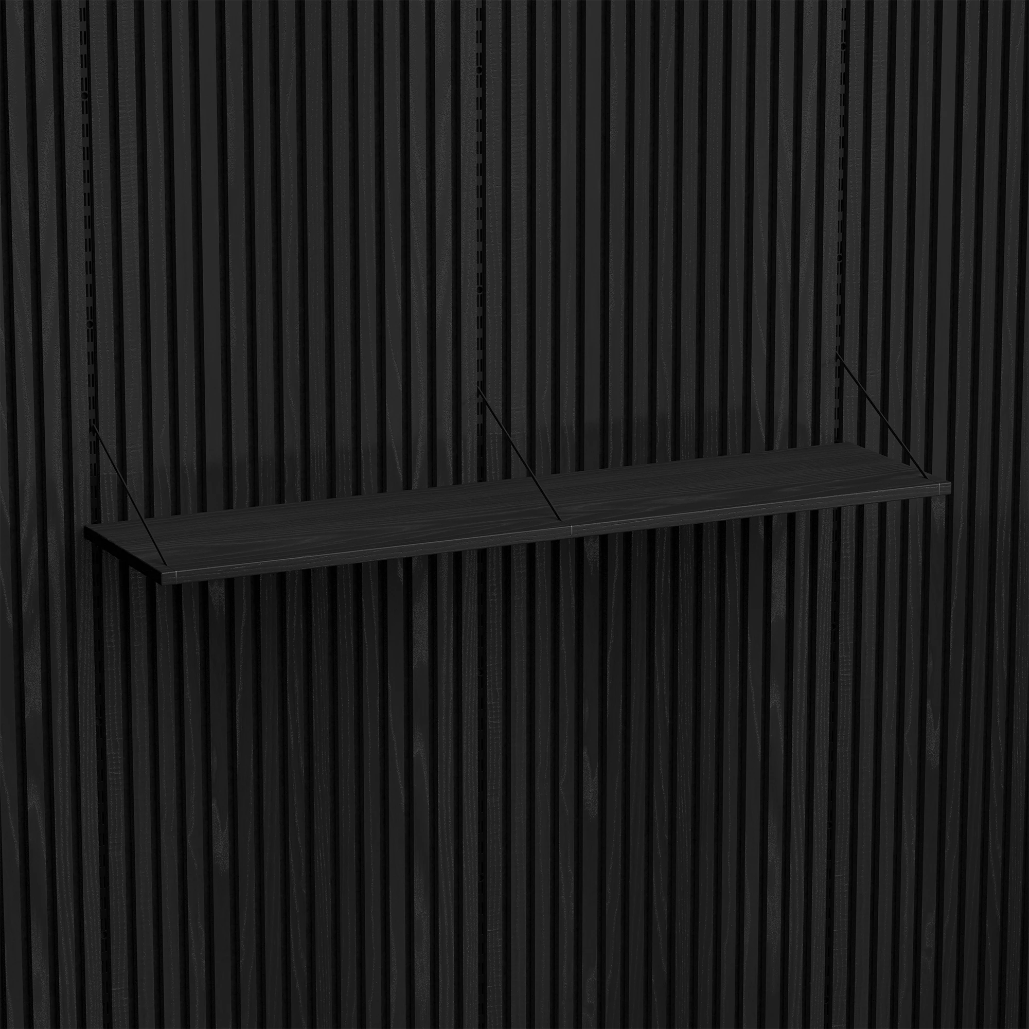 Brace wall shelf 1240 Black Diamond Ash black console with Black Diamond Ash acoustic panels